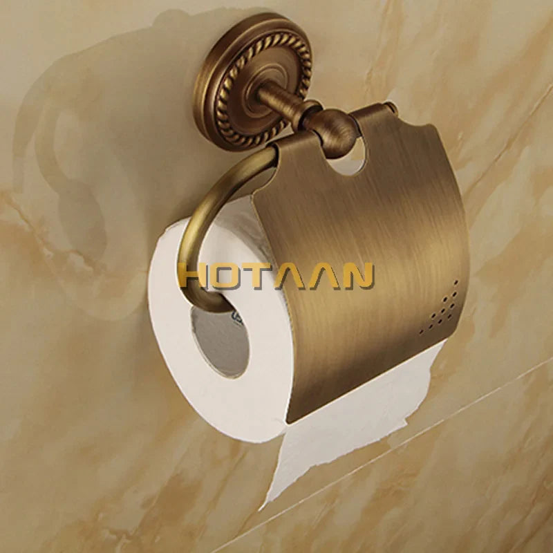 Afralia™ Brass Bathroom Set: Robe Hook, Paper Holder, Towel Bar, Towel Ring - 4 Piece Kit