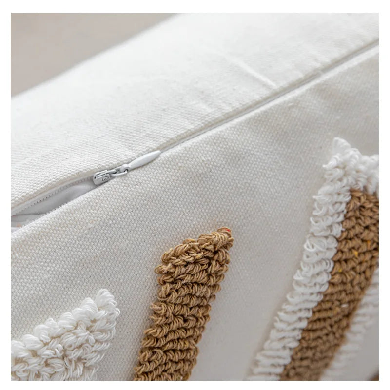 Afralia™ Geometric Cotton Embroidered Pillow Case with Tufted Fringe, Decorative Sofa Cushion Cover