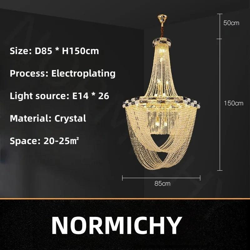Afralia™ Crystal Light Villa Duplex Luxury Pendant Lamp for Living Room & Hotel Lobby