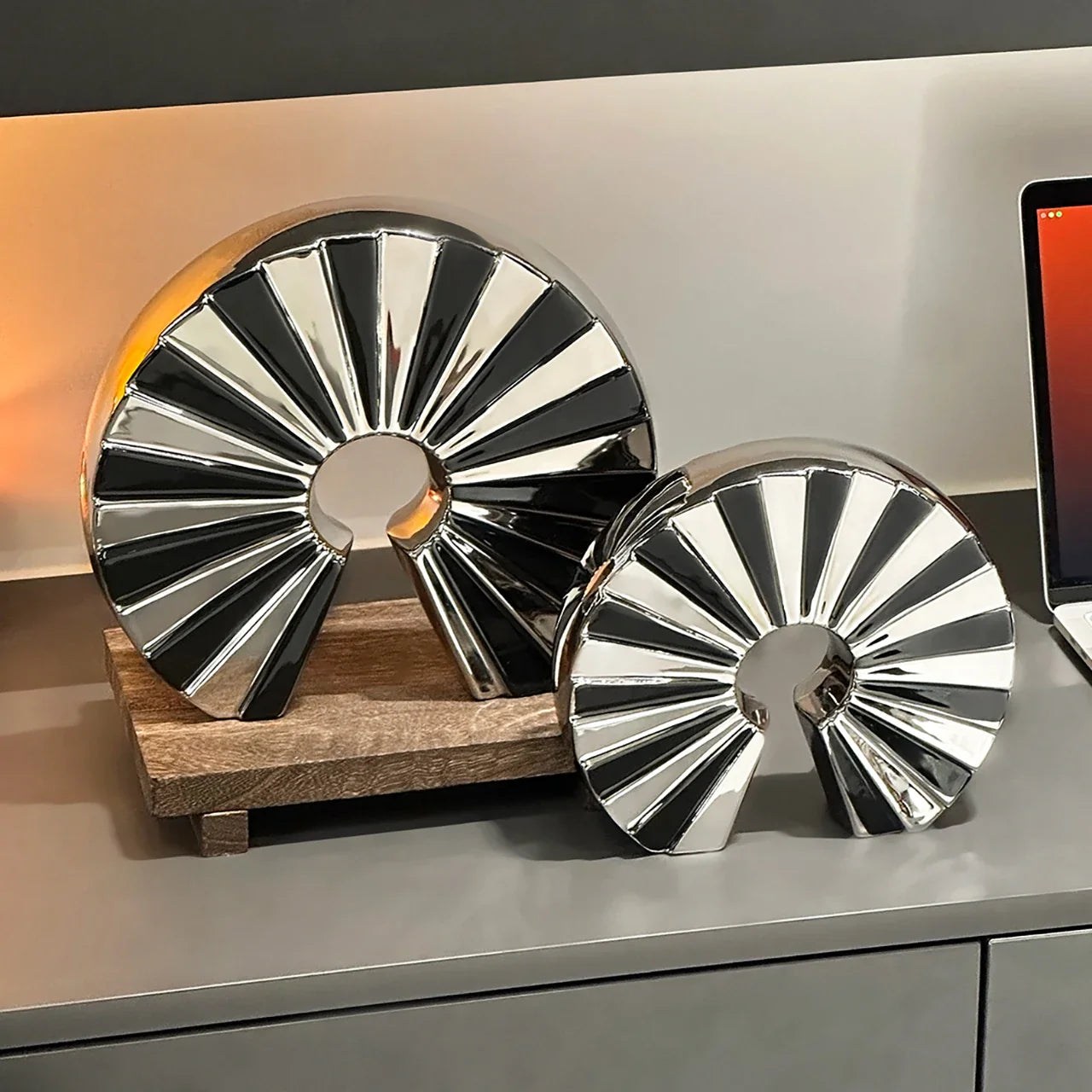 Afralia™ Geometric Ceramic Fan Ornament Sculpture for Home Decor