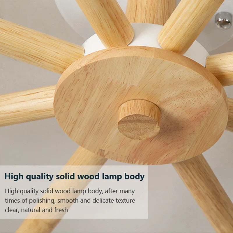 Afralia™ Nordic Wood Chandelier - Modern Living Room Ceiling Lamp with LED Bulb