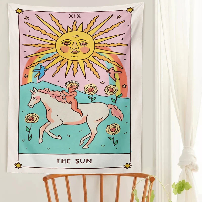 Sunshine Dreams Tarot Tapestry Wall Hanging by Afralia™ - Boho Hippie Rainbow Art Decor