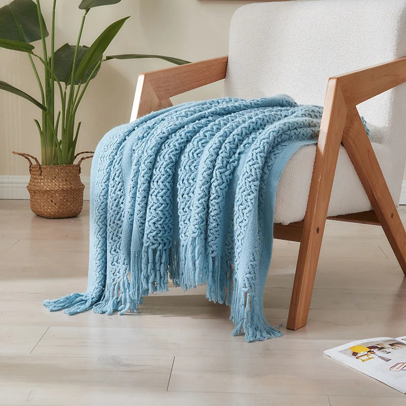Afralia™ Knitted Tassels Blanket: Cozy Solid Color for Sofa, Bed, or Homestay