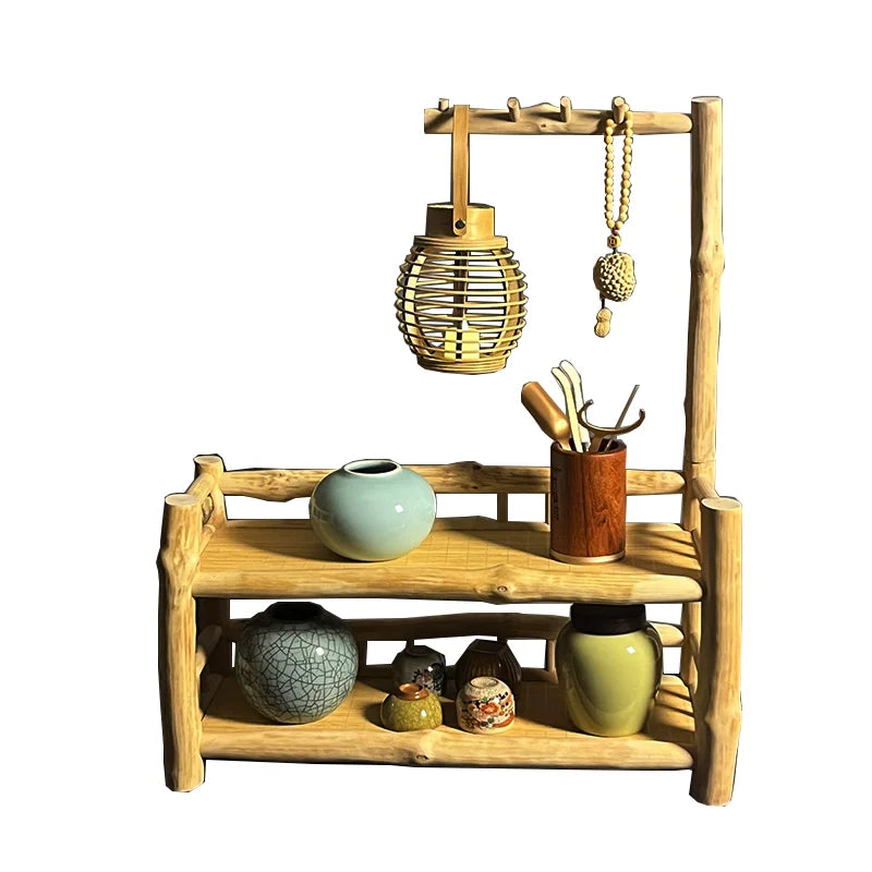 Afralia™ Modern Solid Wood Tea Set Organizer Multi-functional Tea Display Shelf