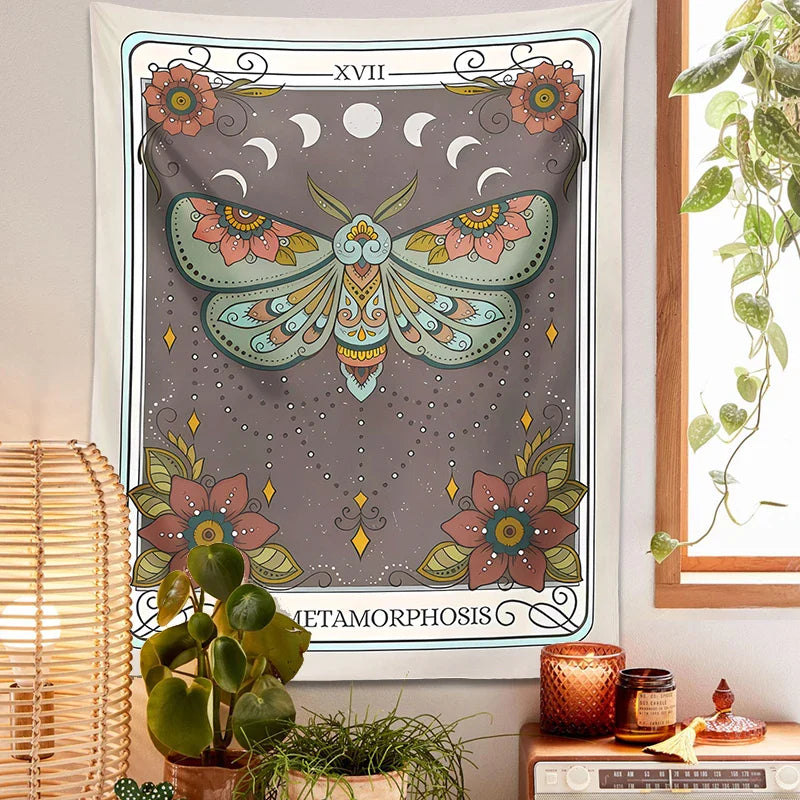 Afralia™ Metamorphosis Tarot Tapestry: Mystical Forestcore Moon Moth Decor for Home & Dorm