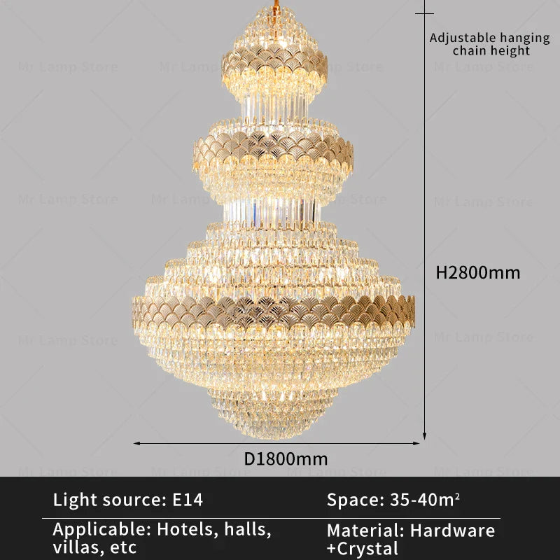 Afralia™ Crystal Chandelier - Modern Duplex Loft Staircase Living Room Lighting