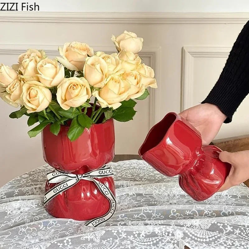 Afralia™ Ceramic Bouquet Vase Desk Decoration Room Aesthetic Decor