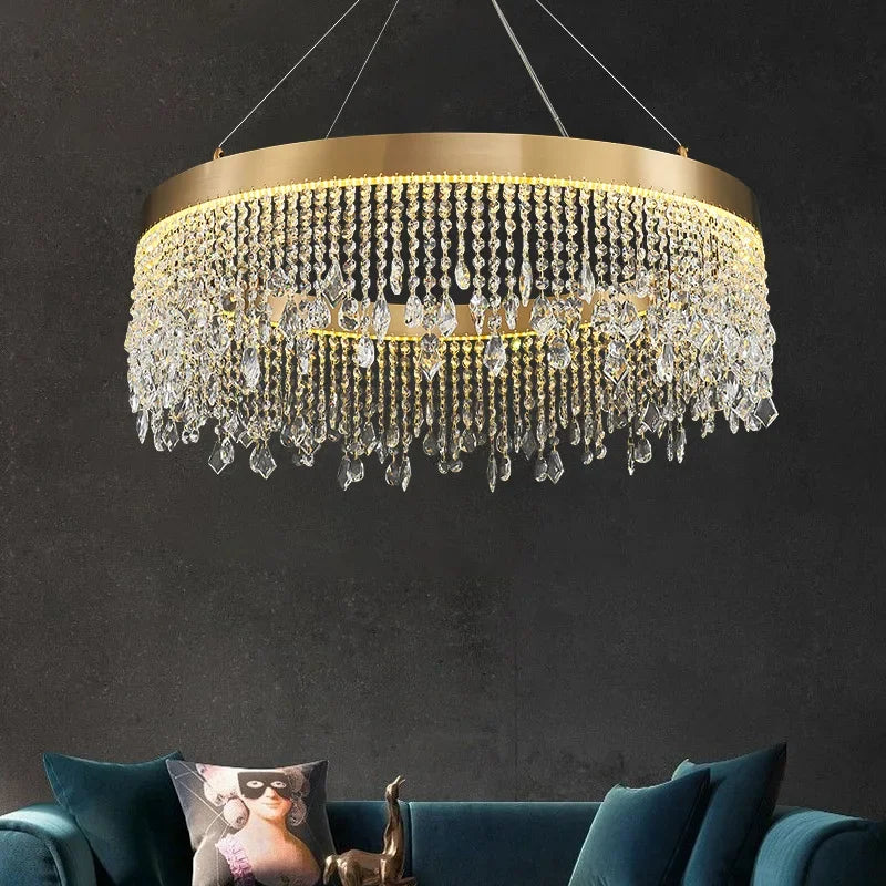 Afralia™ Crystal Chandelier: Modern Living Room Ceiling Light & Kitchen Pendant