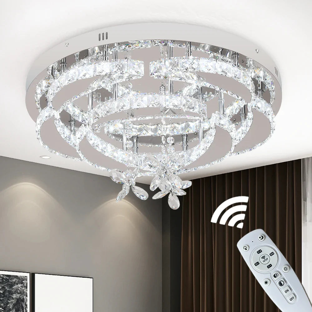 Afralia™ Luxury Crystal LED Chandelier Ceiling Lamp for Living Dining Room