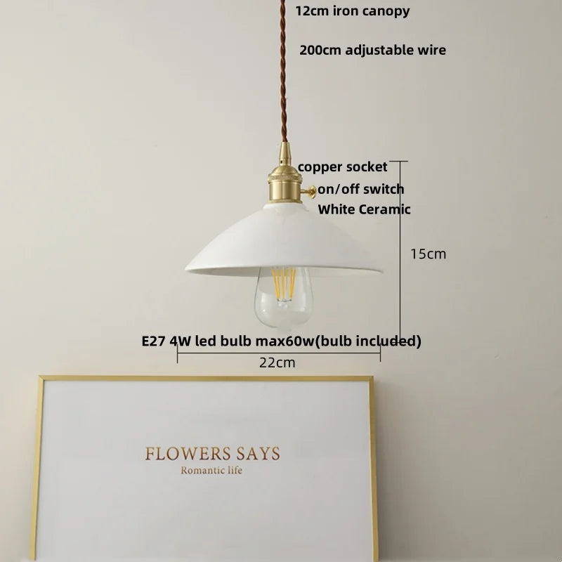Afralia™ Ceramic Knob Switch LED Pendant Light, Nordic Modern Hang Lamp