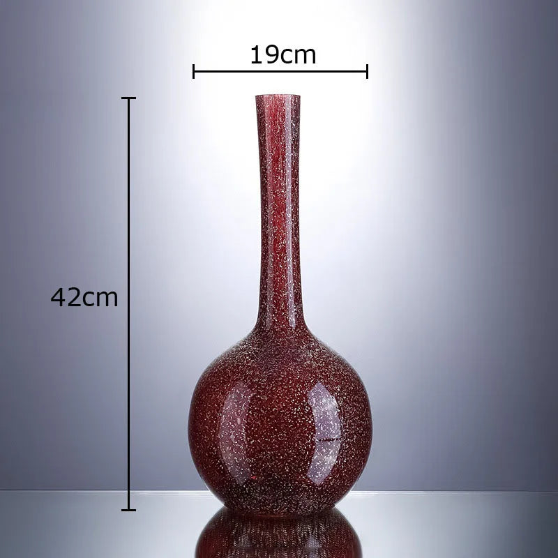 Afralia™ Gilded Red Glass Vase with Artificial Flowers - Modern Desk Decor
