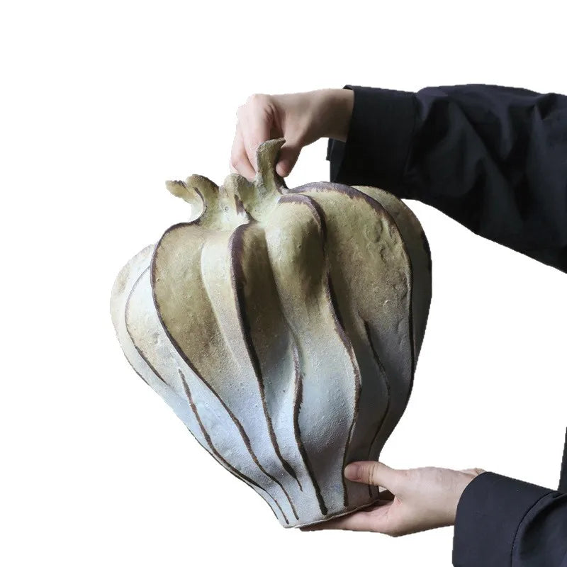 Afralia™ Pleated Ceramic Vase Handmade Porcelain Flower Bud Shape Home Decoration