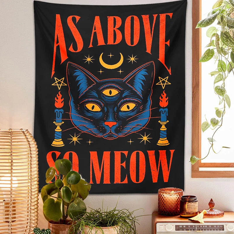 Afralia™ Cat Tarot Tapestry Wall Hanging Moon Star Room Decoration