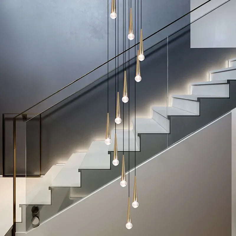 Afralia™ Crystal LED Chandelier: Luxury Pendant Light, Staircase Suspension Luminaire, Indoor Hanging Lamps