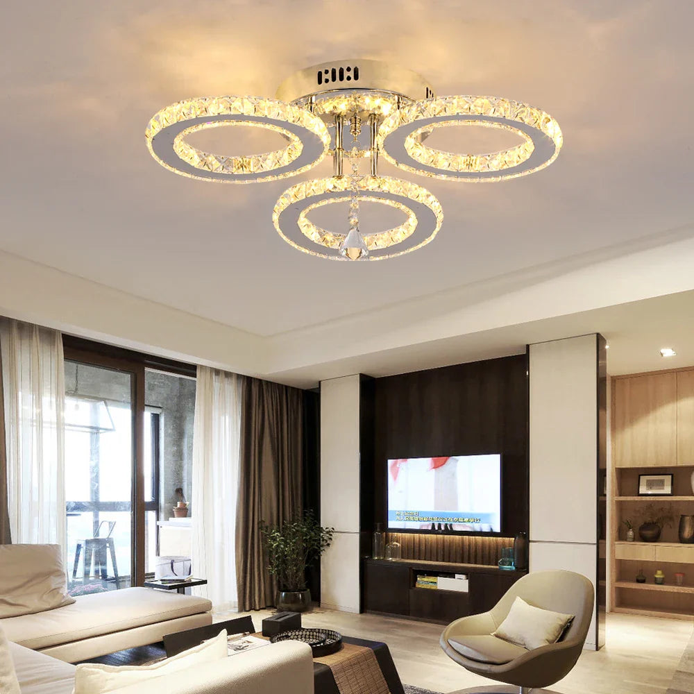 Afralia™ Crystal LED Rings Ceiling Chandelier Dimmable Luminaire