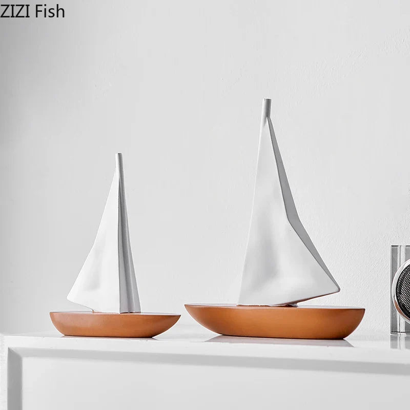 Afralia™ Sailboat Resin Sculpture Desk Decoration Modern Artwork Ornaments Glass Crafts