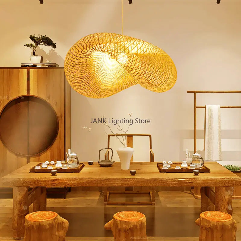 Afralia™ Bamboo Wave Shade Pendant Lamp for Indoor Lighting