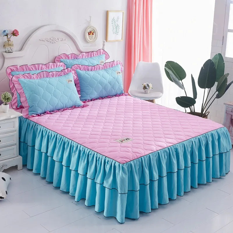 Afralia™ Mixed Color Single Bed Skirt Mattress Cover Quilted Anti-Slip Dustproof Topper