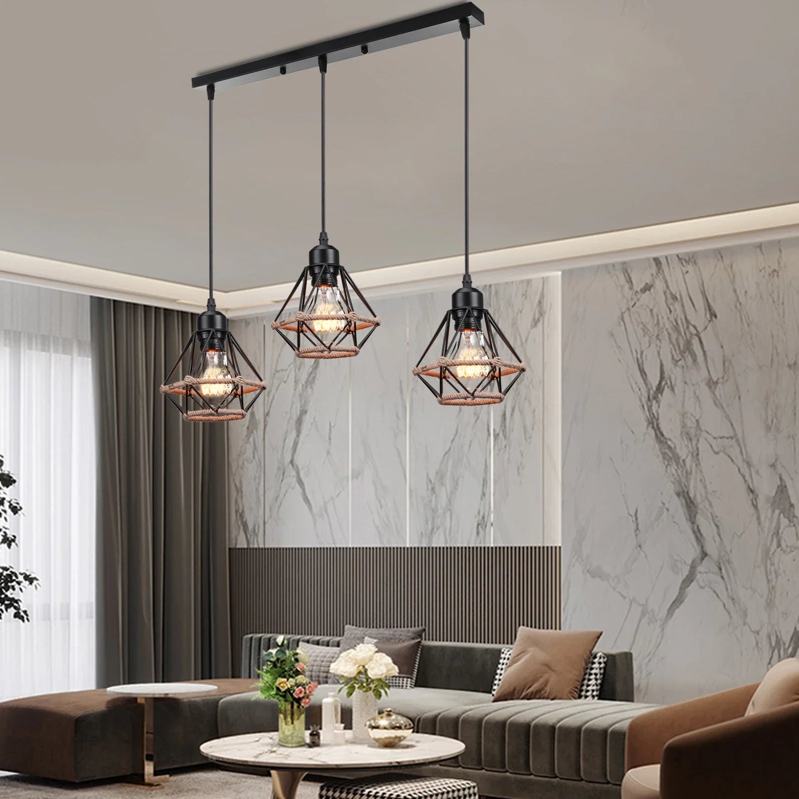 Afralia™ Industrial Wood Pendant Chandelier for Dinning Living Room Kitchen LED Fixture
