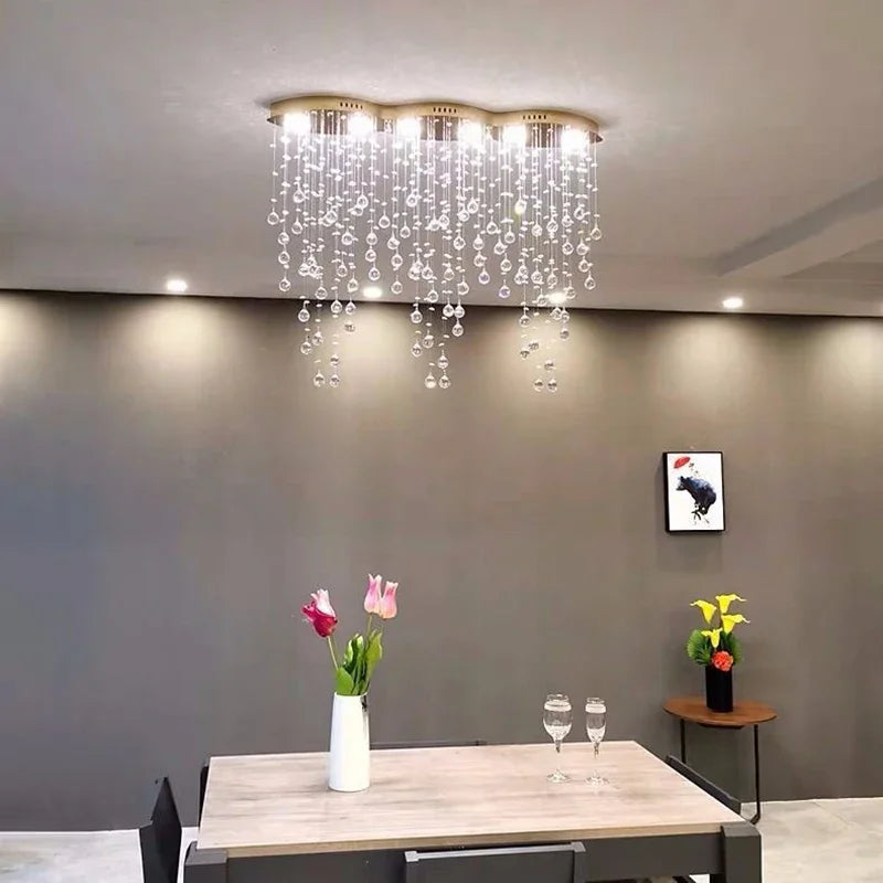 Modern Crystal Chandelier Dining Room LED Hanging Lamp Luxury Indoor Lighting by Afralia™