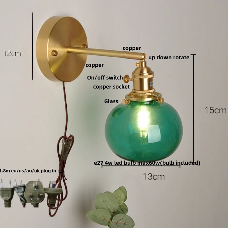 Afralia™ Nordic LED Glass Wall Light Fixture with Pull Chain Switch - Modern Rotating Bedside Lamp