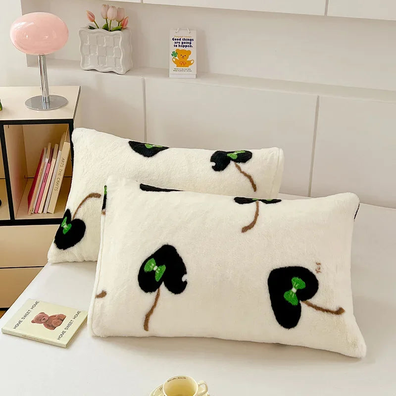 Afralia™ Cozy Winter Plush Pillowcase: Nordic Printed Milk Velvet Soft Home Decor