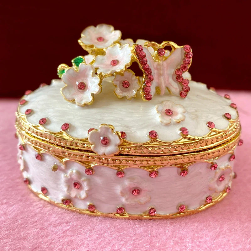 Afralia™ Enameled Metal Jewelry Trinket Box Figurines Hand Painted Storage Case