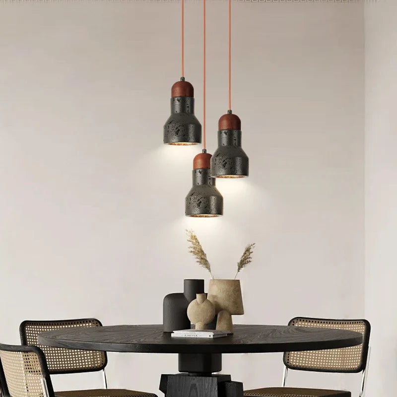 Afralia™ Black Travertine LED Pendant Lamp for Dining Living Room Bedroom and Cafe