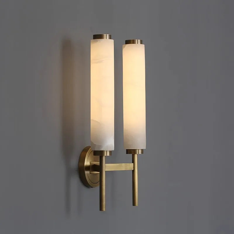 Afralia™ Modern Bronze Brass Wall Lamp with Natural Marble for Living Room & Dining Room
