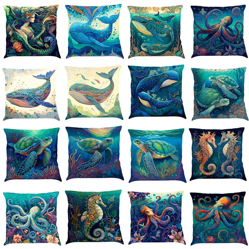 Afralia™ Ocean Print Pillowcase Collection for Living Room Sofa Decoration