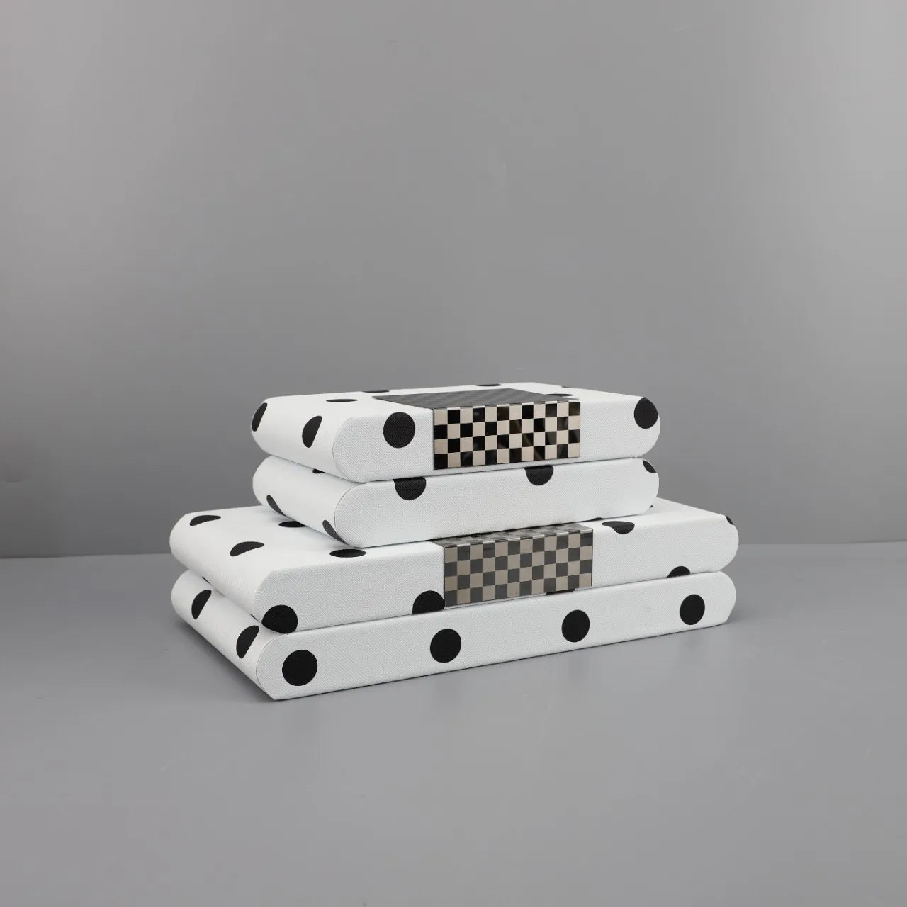 Afralia™ Black & White Polka Dot Leather Storage Box | Geometric Pattern Desktop Organizer