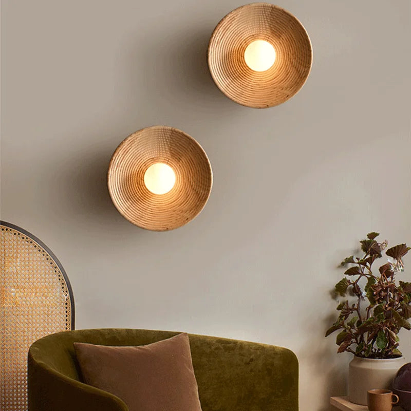 Afralia™ Nordic Wooden Round Wall Lamp for Living Room Decor