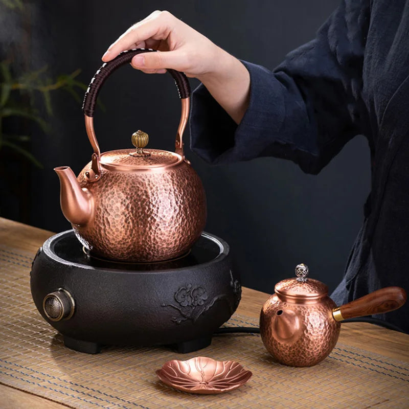 Afralia™ Red Copper Teapot Handmade Pure Tea Kung Fu Teawear Retro Tea Kettle