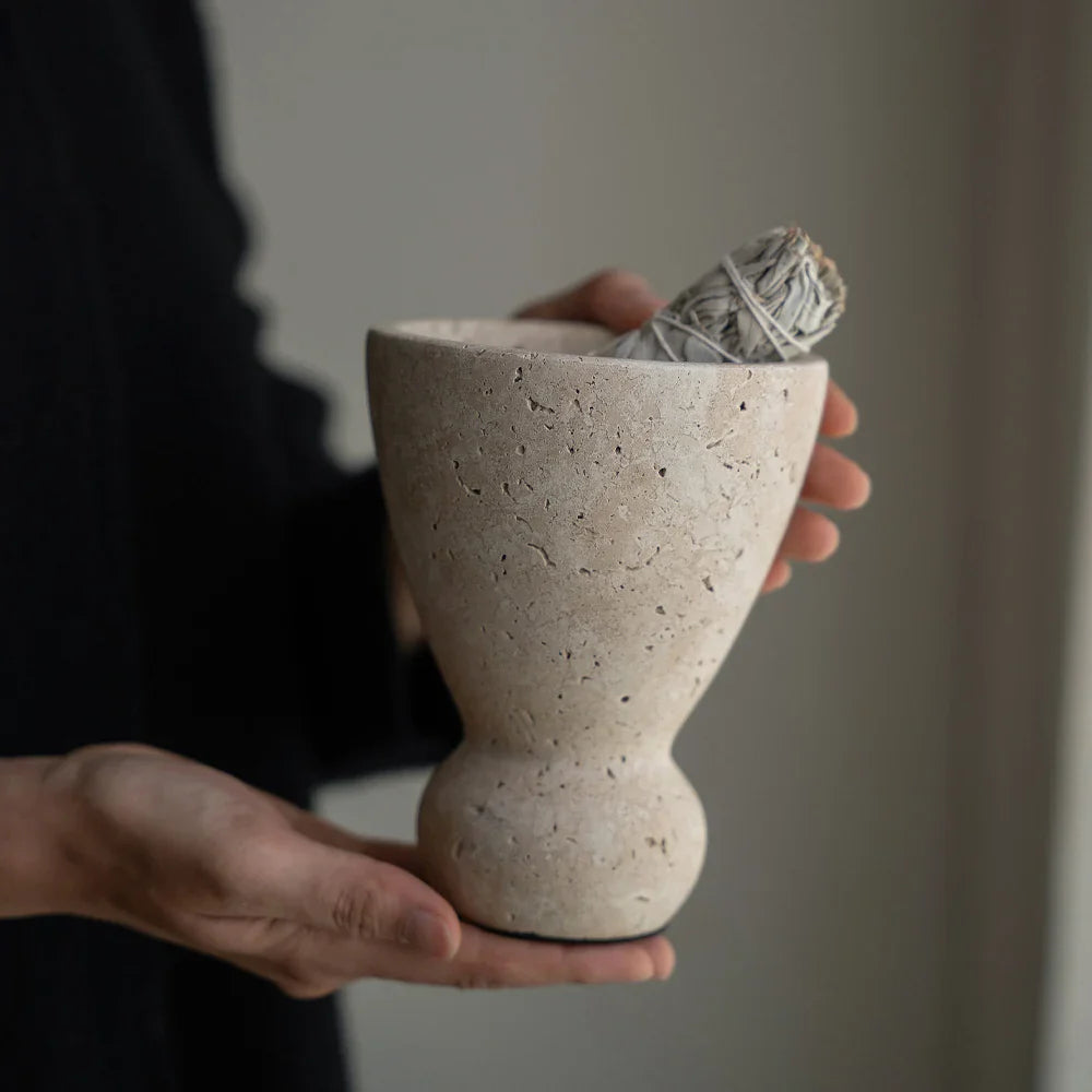 Afralia™ Travertine Mubkhar Wood Incense Holder & Palo Santo Burner