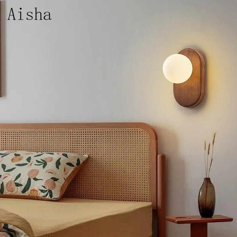 Afralia™ Japanese Wood Wall Lamp for Bedroom Sconces, Silent Wind Retro Light