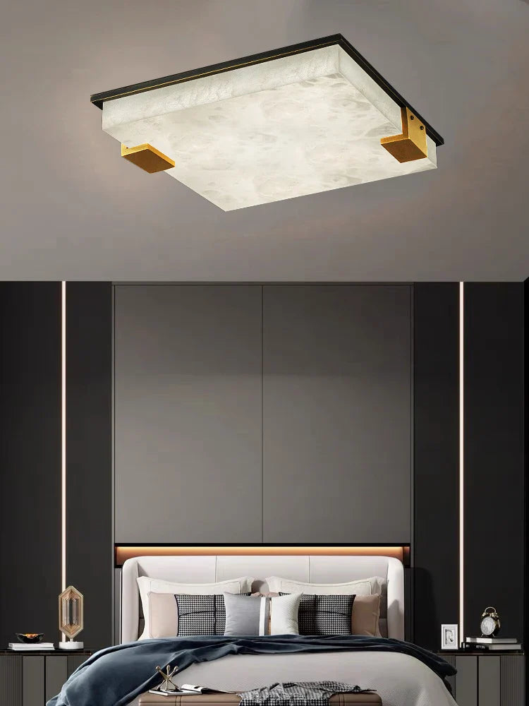 Afralia™ Marble Bronze Square Ceiling Chandelier - Bedroom Luxury Lighting