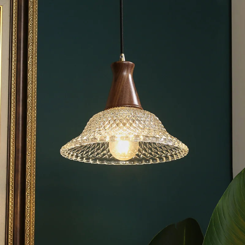 Afralia™ Nordic LED Glass Wood Pendant Light Chandelier for Kitchen Bedroom Dining Room