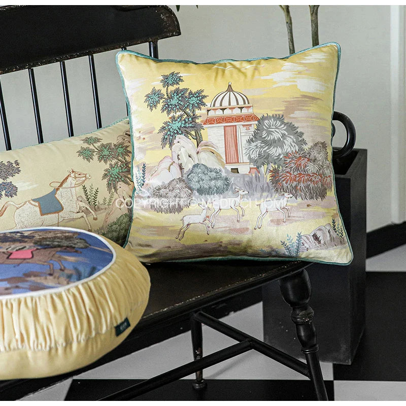 Afralia™ Luxury Royal Courser Racing Horse Velvet Round Cushion Cover