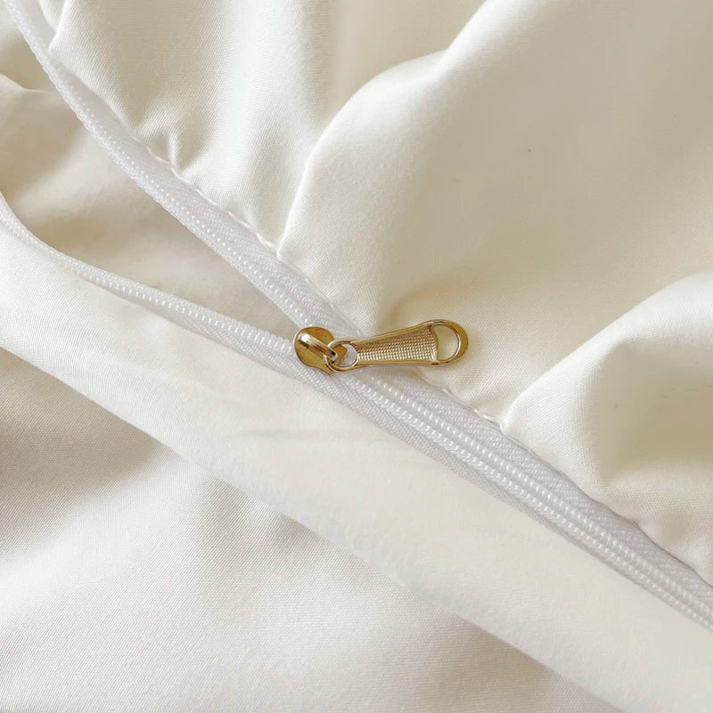 Afralia™ Princess Ruffles Bedding Set: Duvet Cover, Bed Sheet, Pillowcases - Cream White Color