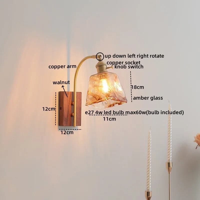 Afralia™ Amber Glass LED Wall Lamp for Modern Nordic Home Decor