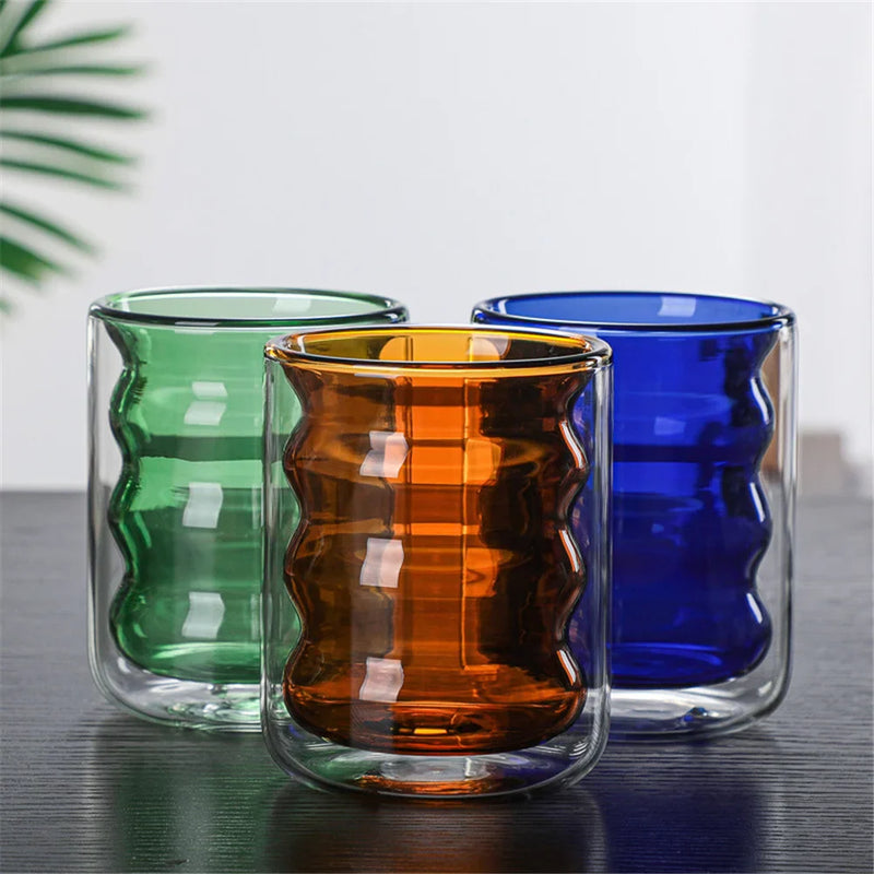 Wave Shape Glass Cup Afralia™ Drinkware for Home Cafe, Tea, Coffee, Juice, Milk - Gift