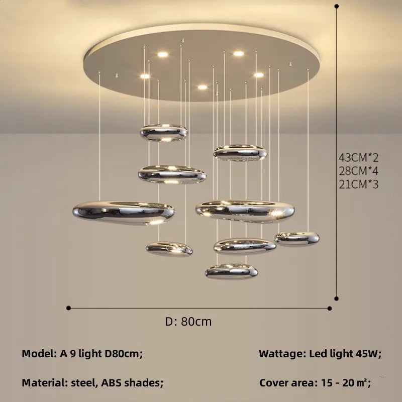 Afralia™ Chrome LED Ceiling Chandelier Cobblestone Pendant Lights - Modern Luxury Luminarias Fixtures