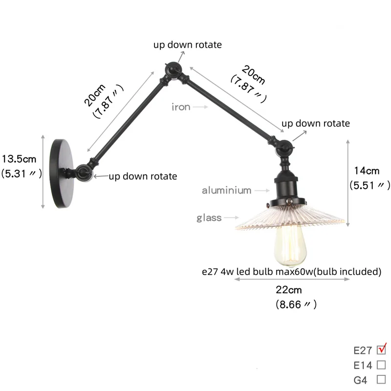 Afralia™ Industrial Loft Swing Arm Wall Sconce Clear Glass Pull Chain Switch Bedside Lamp