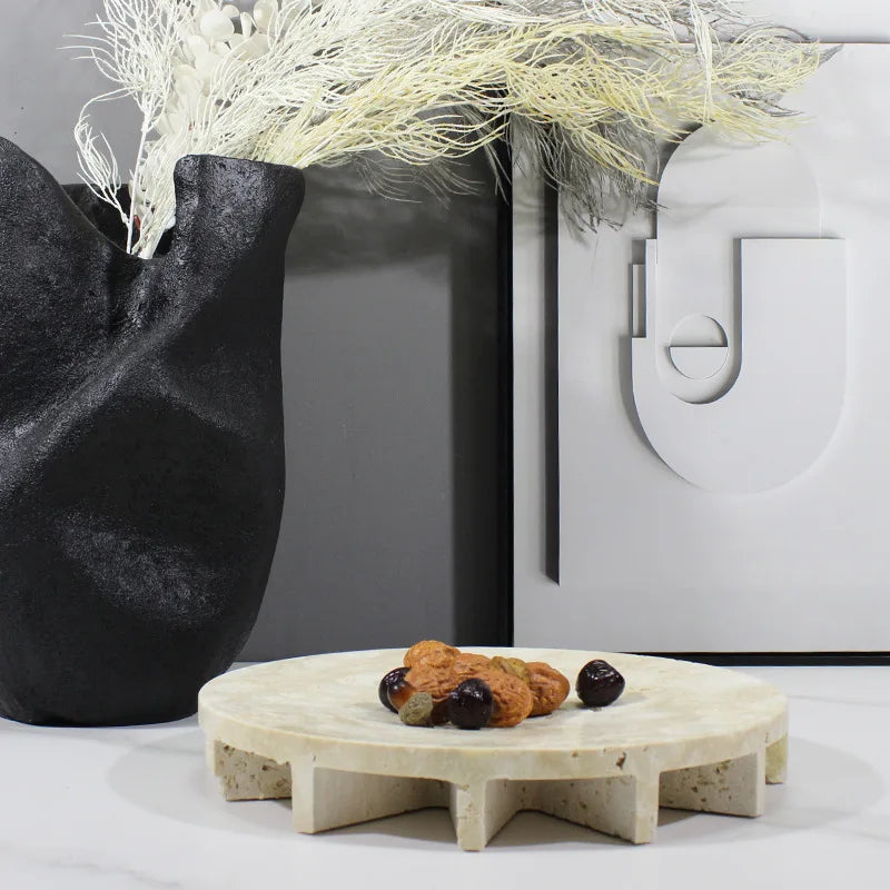 Afralia™ Marble Tray: Vintage Travertine Pedestal Bowl for Kitchen Counter Decor