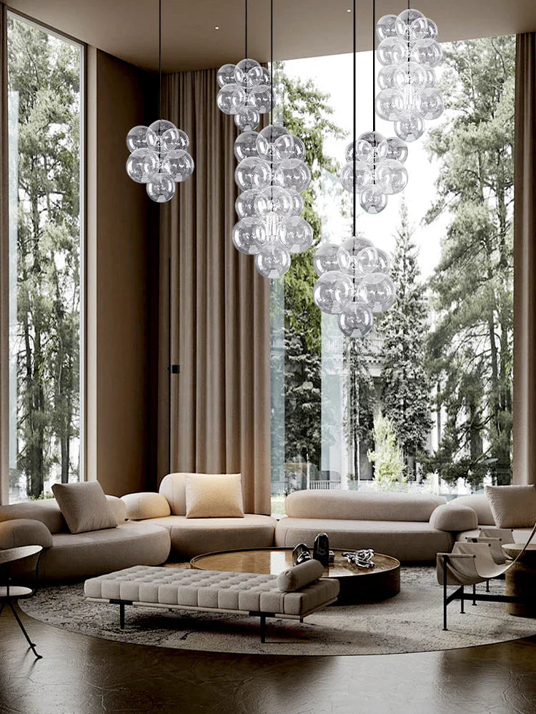 Afralia™ Bubble Glass Chandelier Pendant Light for Dining Room Villa Stair Lustre