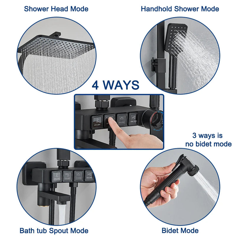 Afralia™ Thermostatic Shower Faucet Set Chrome Wall Mount Rain System Mixer Tap