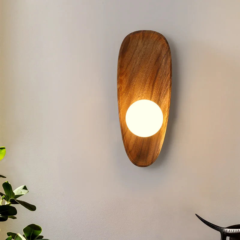 Afralia™ Wooden Wall Mount Lamp Glass Shade Living Room LED Fixture