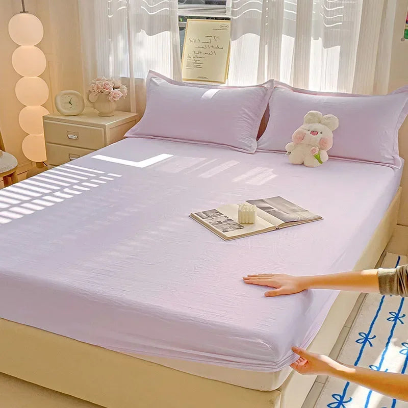 Afralia™ Ultra-Thin Grid Pattern Fitted Sheet Set: Soft Breathable Washed Cotton Mattress Cover