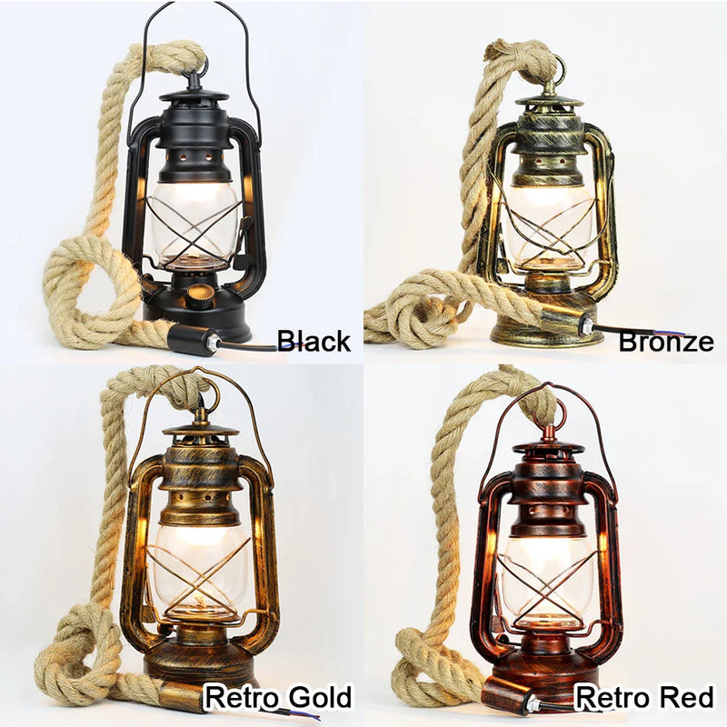 Afralia™ Vintage Kerosene Pendant Light Fixture with Hemp Rope for Home Decor