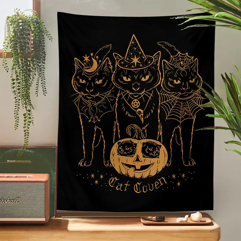 Afralia™ Cat Coven Witchcraft Tapestry Wall Hanging - Mysterious Black Decor Tapestries